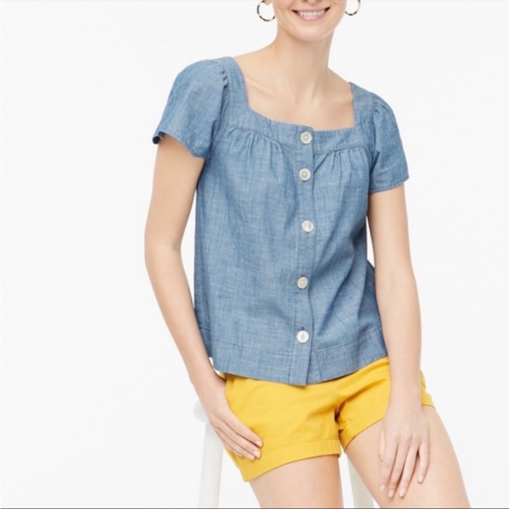 J. Crew Square-Neck Button-front Chambray Top
